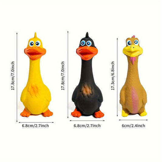 Lot de 3 jouets couineurs pour chien : poulet et canard en caoutchouc | Jouet à mâcher résistant aux morsures pour le nettoyage des dents