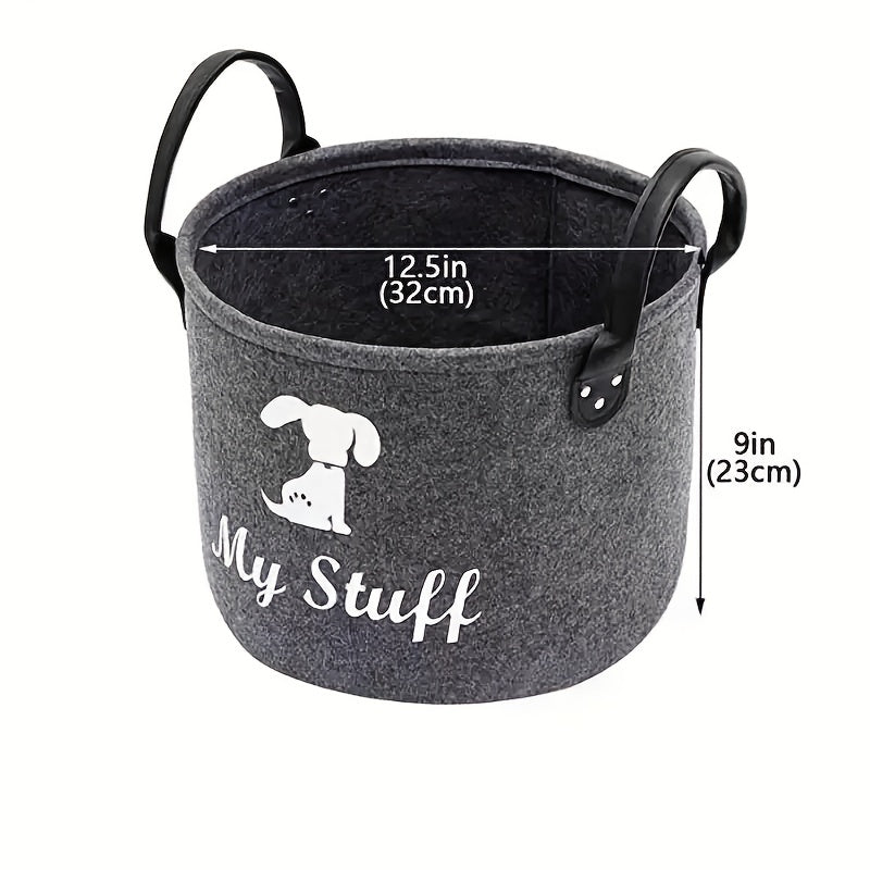 Cute Tiger Design Felt Pet Toy Storage Basket | Collapsible Organizer for Cat & Dog Toys and Accessories