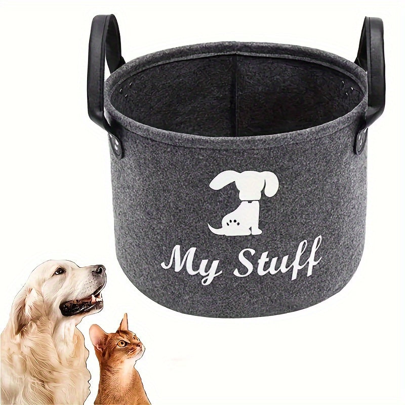 Cute Tiger Design Felt Pet Toy Storage Basket | Collapsible Organizer for Cat & Dog Toys and Accessories