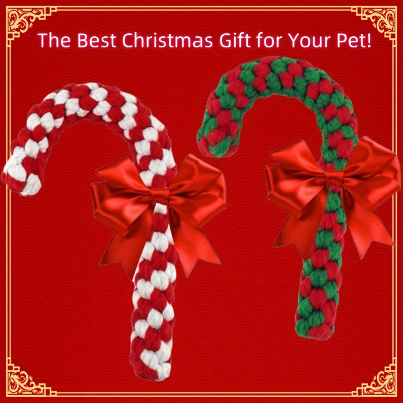 Lot de 3 jouets de Noël en corde pour chien | Jouet à mâcher et à tirer résistant en forme de canne à sucre pour chiots et mâcheurs agressifs