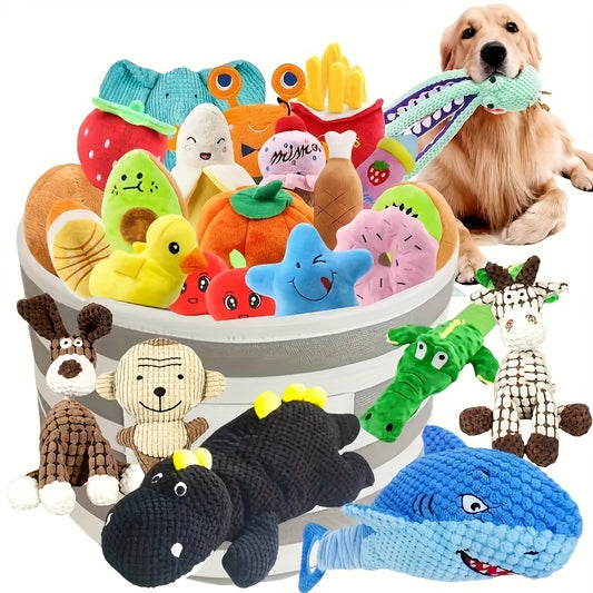 Lot de 14 jouets couineurs en peluche douce pour chiens | Jouets interactifs à mordre pour la stimulation mentale et les chiots de toutes races