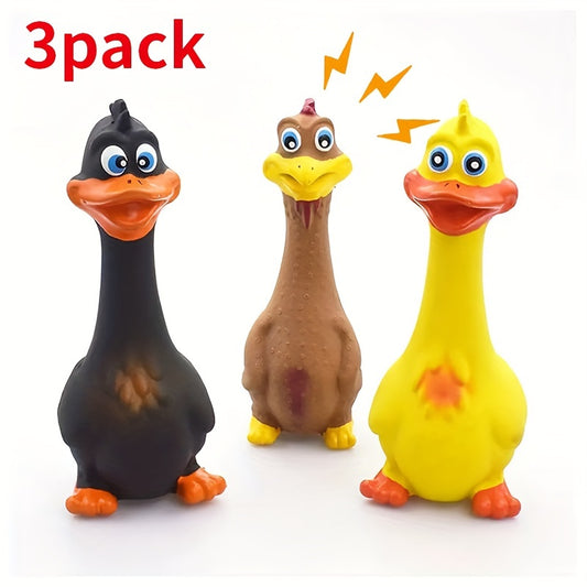 Lot de 3 jouets couineurs pour chien : poulet et canard en caoutchouc | Jouet à mâcher résistant aux morsures pour le nettoyage des dents