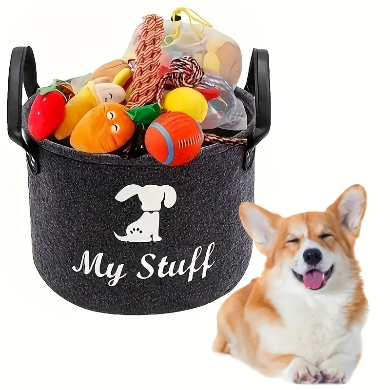 Cute Tiger Design Felt Pet Toy Storage Basket | Collapsible Organizer for Cat & Dog Toys and Accessories