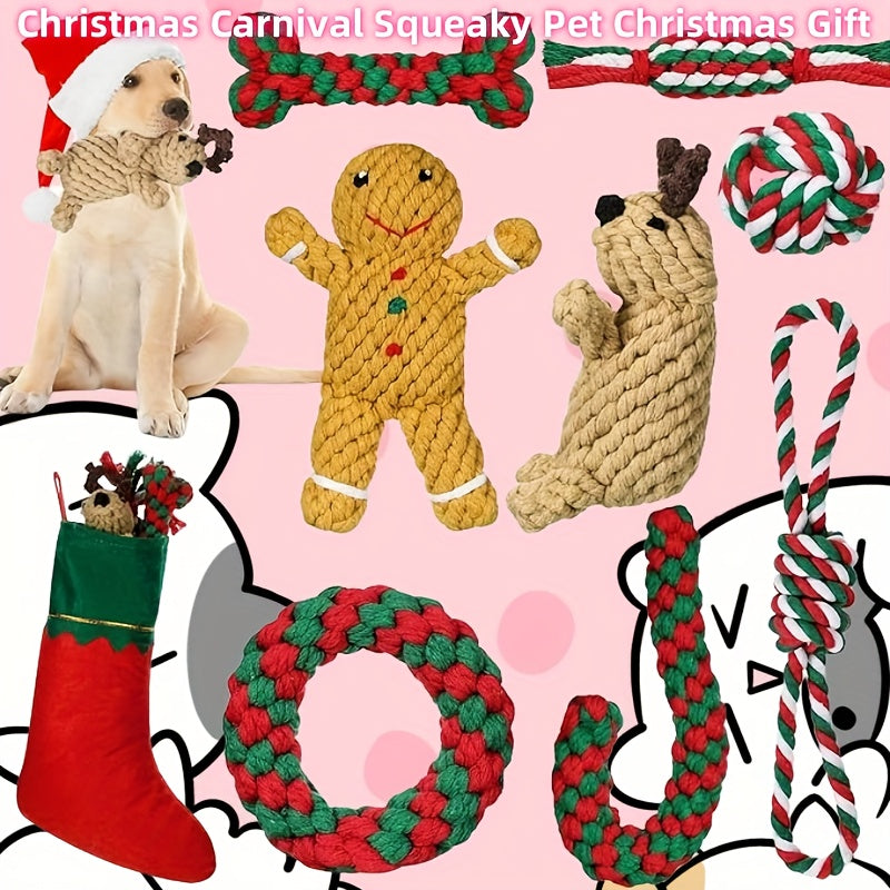 Lot de 3 jouets de Noël en corde pour chien | Jouet à mâcher et à tirer résistant en forme de canne à sucre pour chiots et mâcheurs agressifs