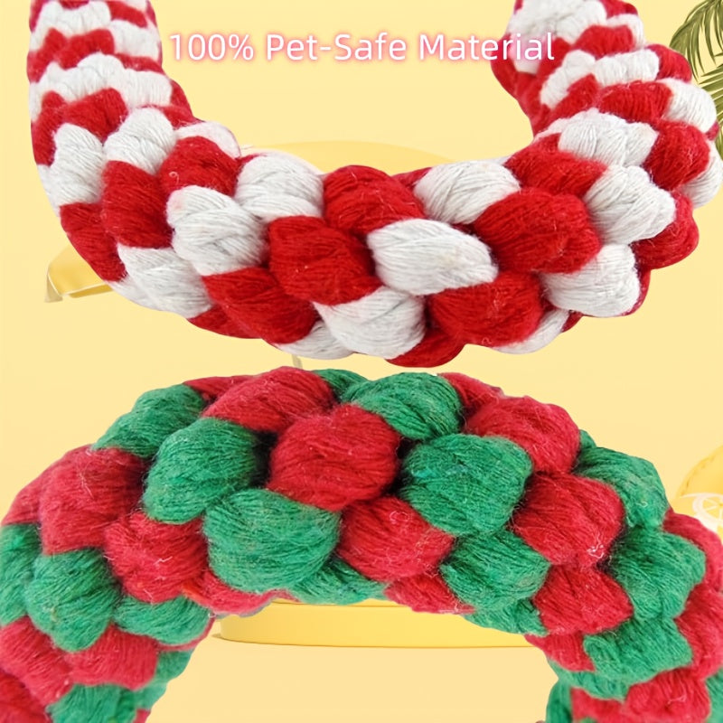 Lot de 3 jouets de Noël en corde pour chien | Jouet à mâcher et à tirer résistant en forme de canne à sucre pour chiots et mâcheurs agressifs